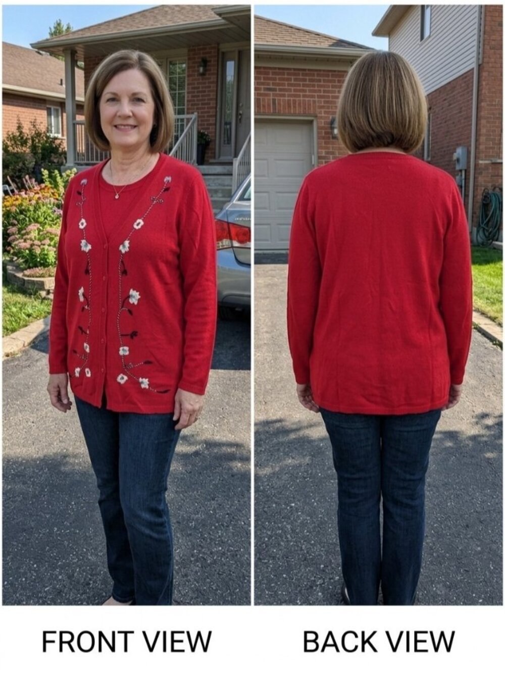 Vintage Requirements Red Floral Embroidered Sweater Cardigan  L Cottagecore